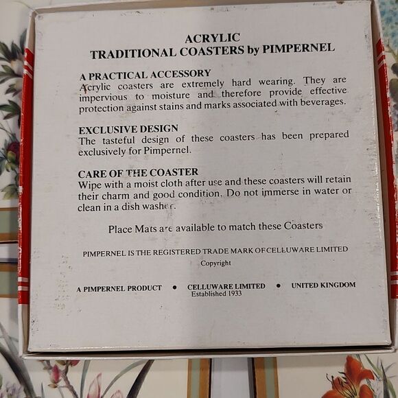 Pimpernel Acrylic Traditional Coasters Oriental Floral Design Set of 6 - Picture 4 of 13